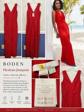 Sz 4R NWT Red Sleeveless Boden Red Hexham Jumpsuit